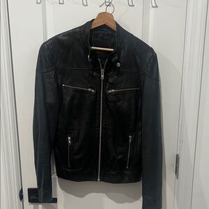 Gorgeous Barneys Originals Black Leather Moto Jacket, Size Small